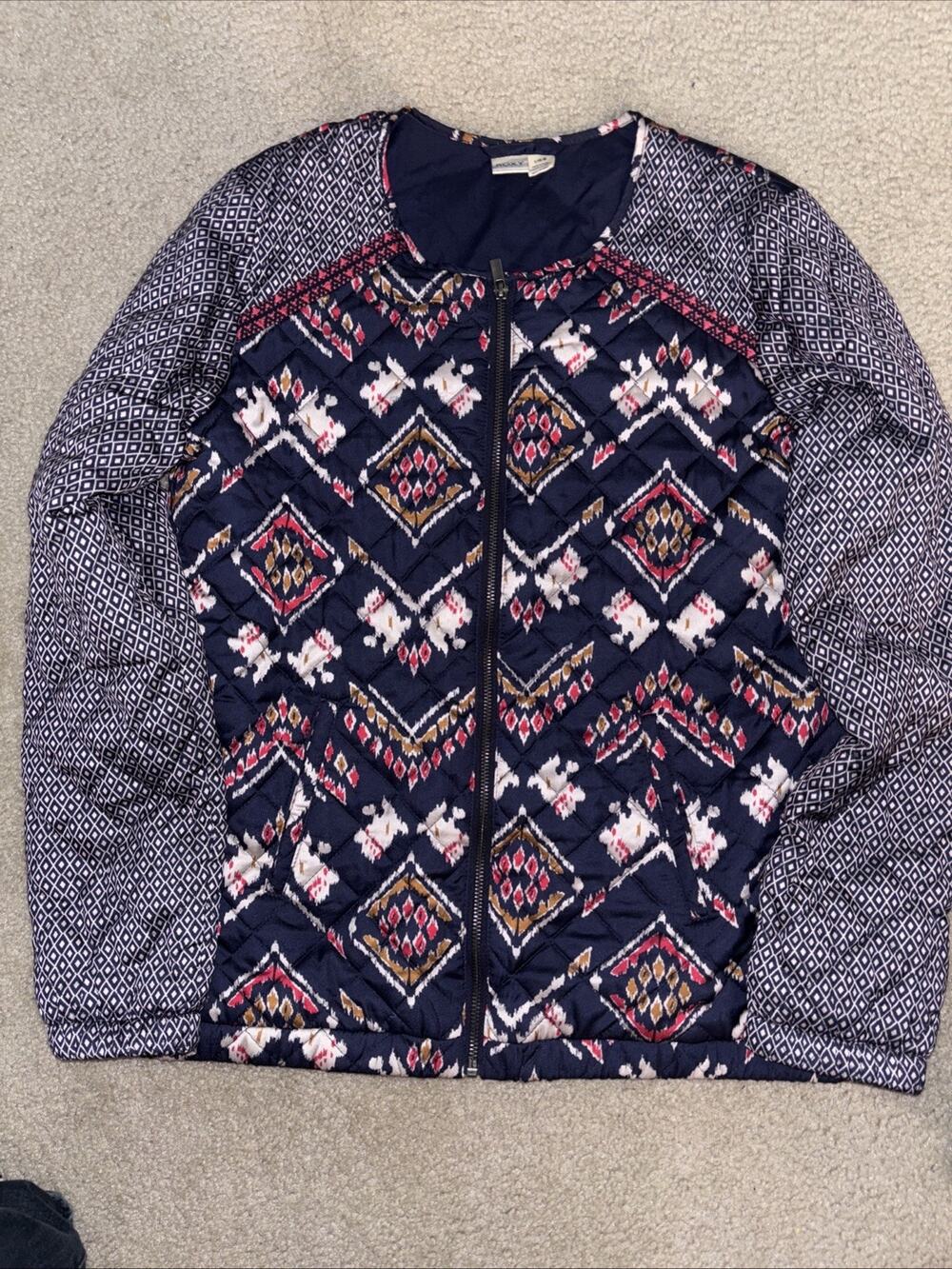 Roxy Coastal Desert Bomber Jacket Size Large Quilted Look Zip Close